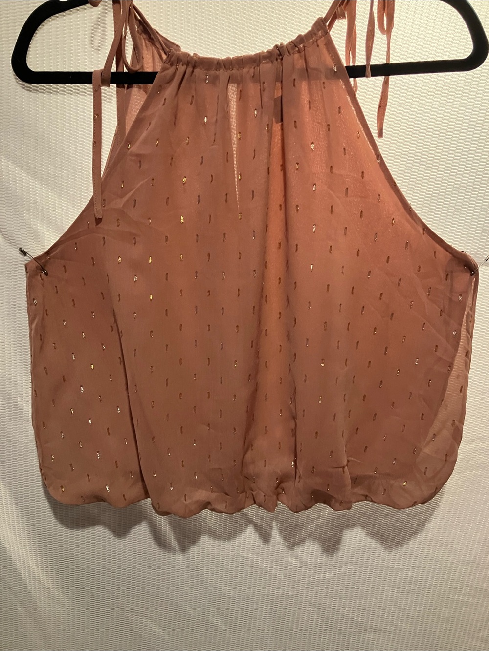 Tie-Neck Sleeveless Camisole in Rose Taupe with Metallic Accents